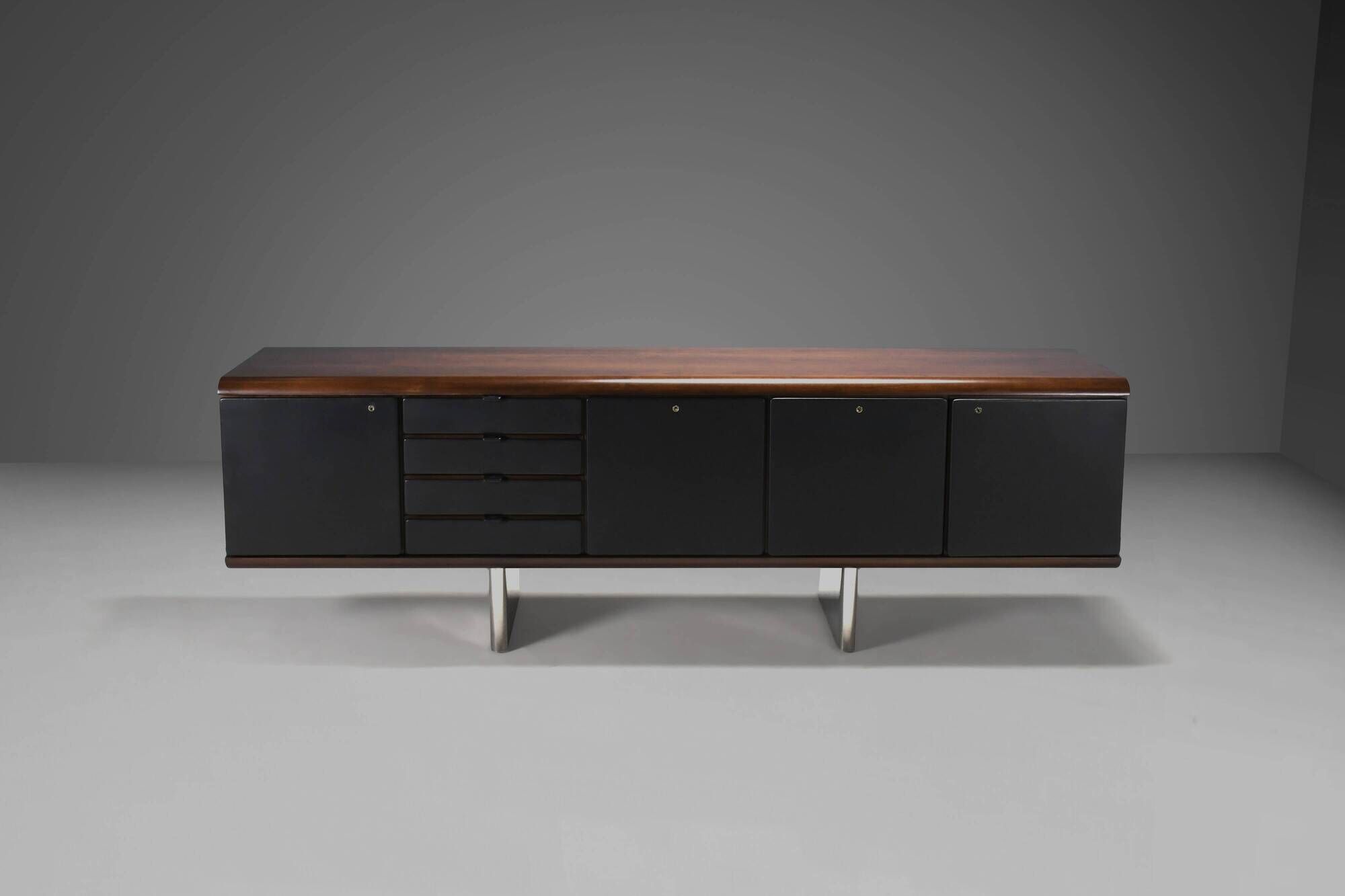 Walnut, metal and leather buffet by Hans von Klier “Il Ponte” for Skipper, 1970s.