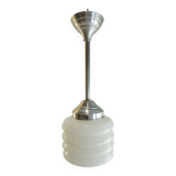 Vintage pendant light in white speckled opaline glass