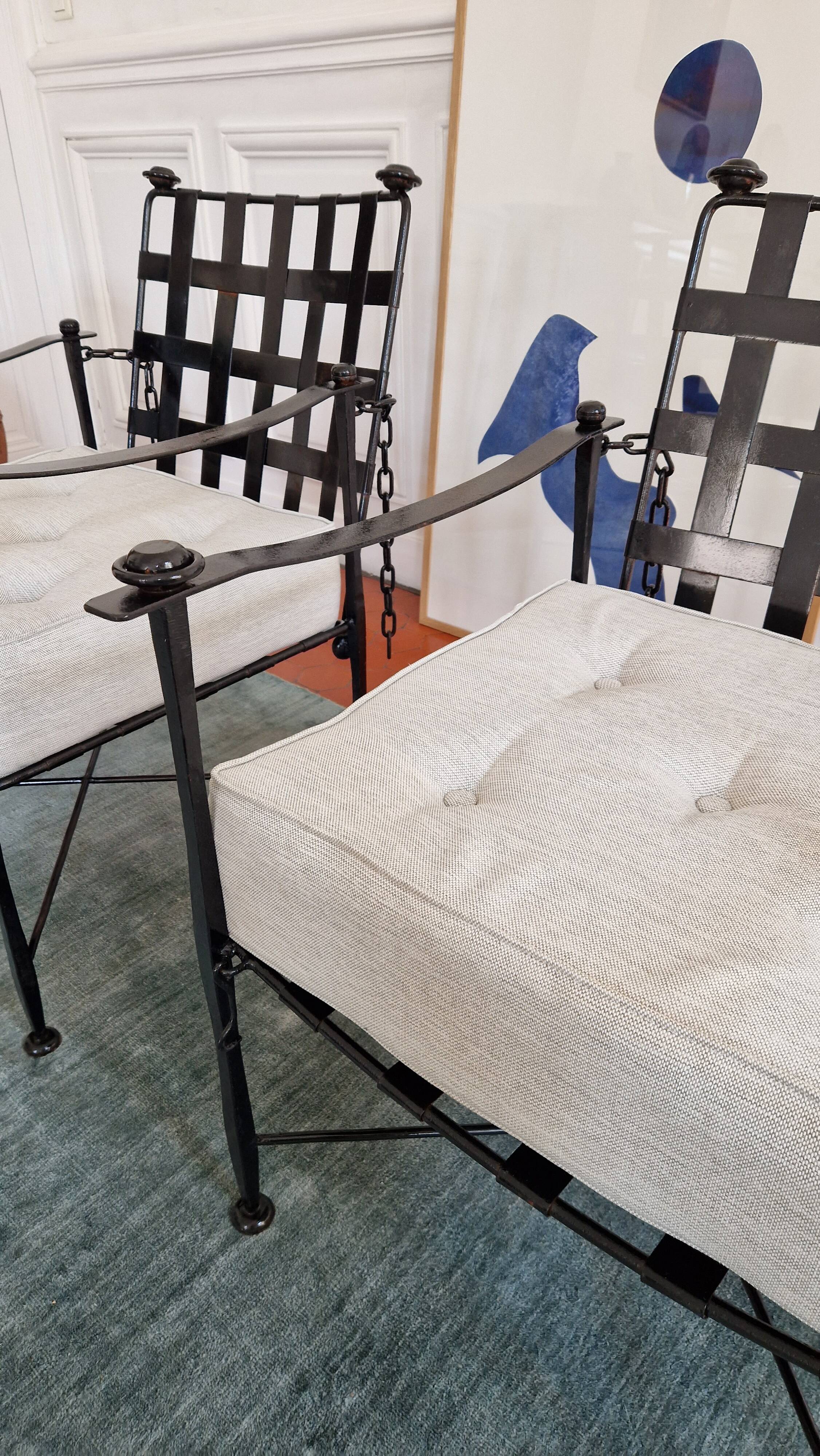 Paire de fauteuils en fer forgé vintage 1950