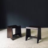 Modernist PJ-SI-68-A Sewing Stools by Pierre Jeanneret for Chandigarh, 1950s, India, Set of 2
