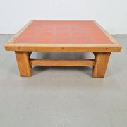 Brutalist Oak Coffee Table with Terracotta Tiles, 1950s
