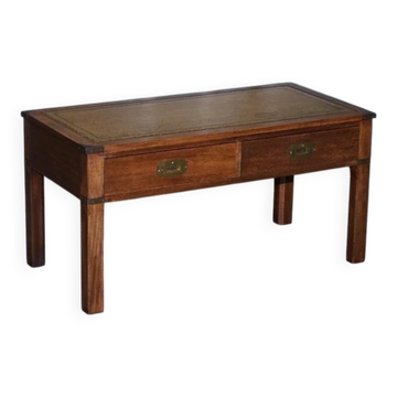 Coffee Table Military Campaign with Brown Leather Top from Harrods London