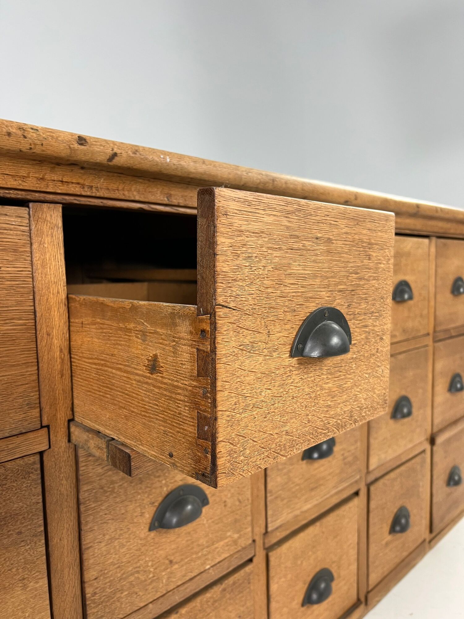 Pharmacy cabinet chest of drawers large oak antiques