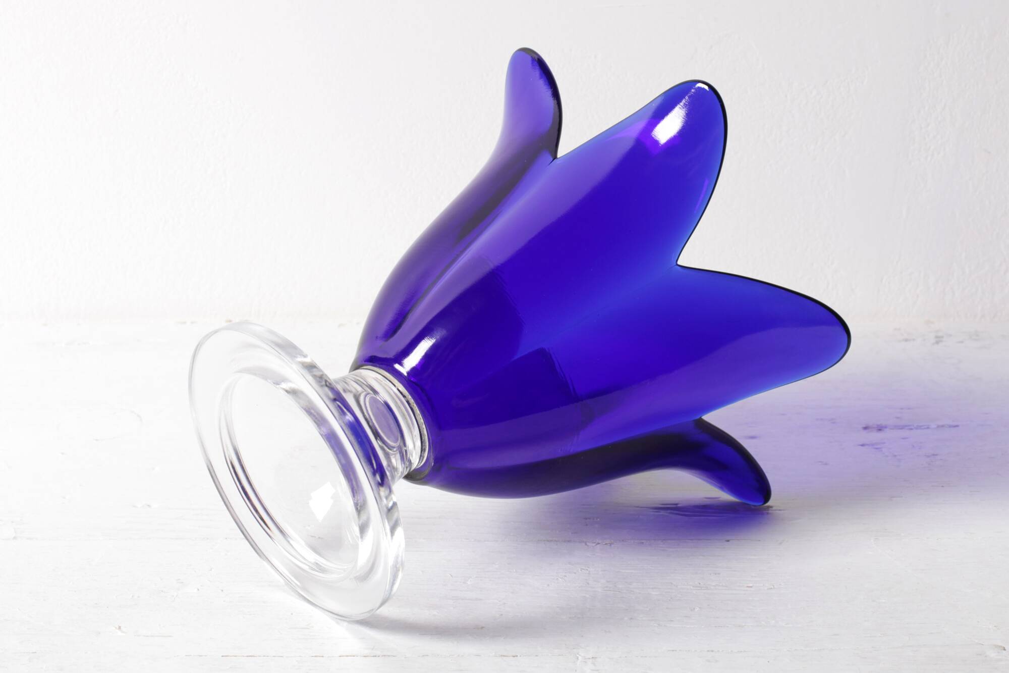 Cobalt Blue Vintage Glass Vase / Mid-century Tulip Flower Vase. Portugal