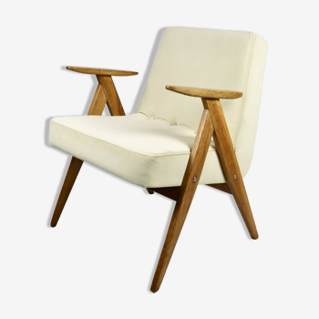 Beige Velvet Oak Armchair by Józef Chierowski, 1970s