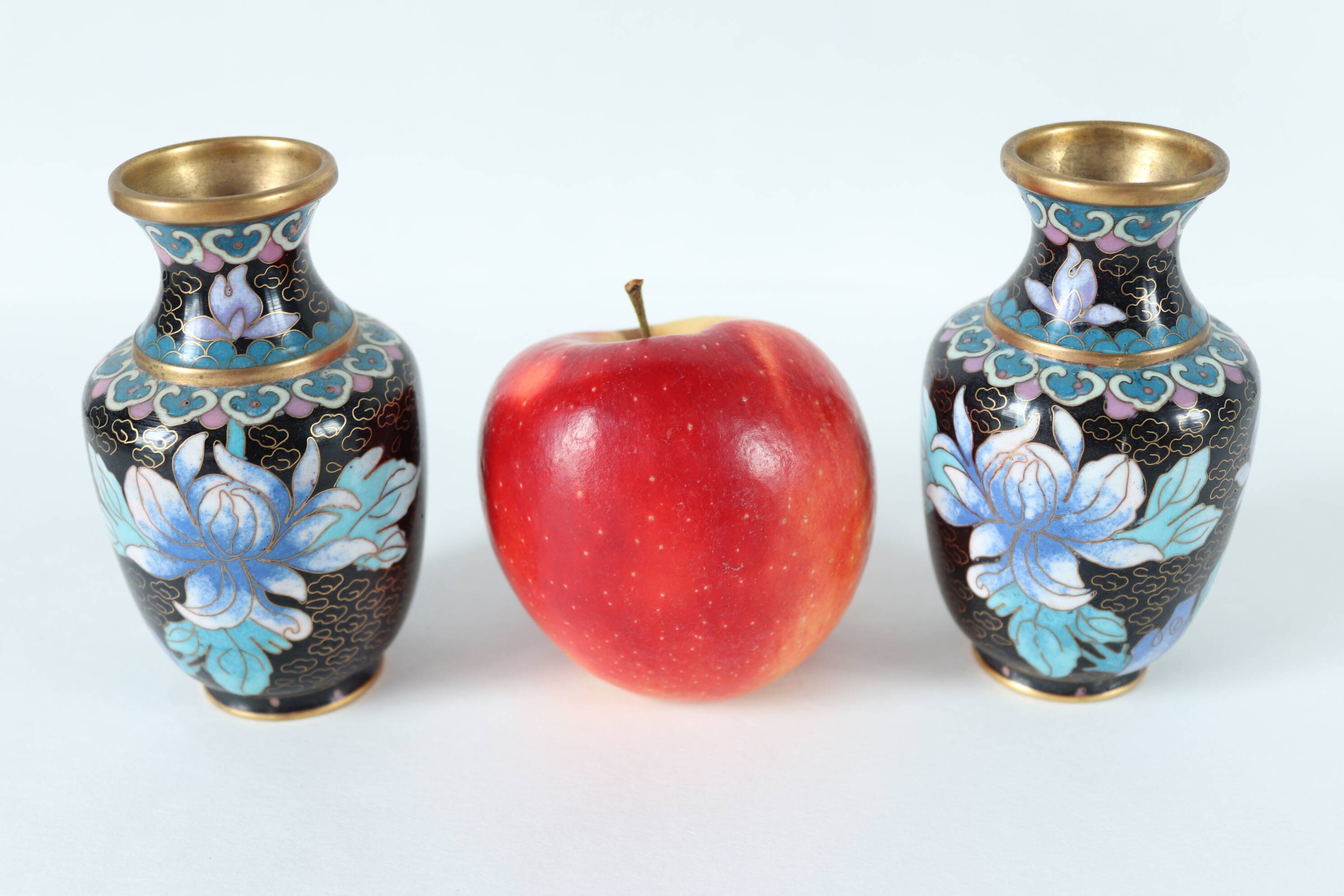 Pair of small vintage Chinese cloisonné enamel vases