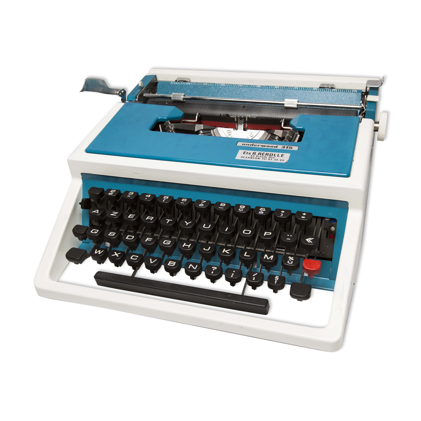 Blue Underwood 315 portable typewriter