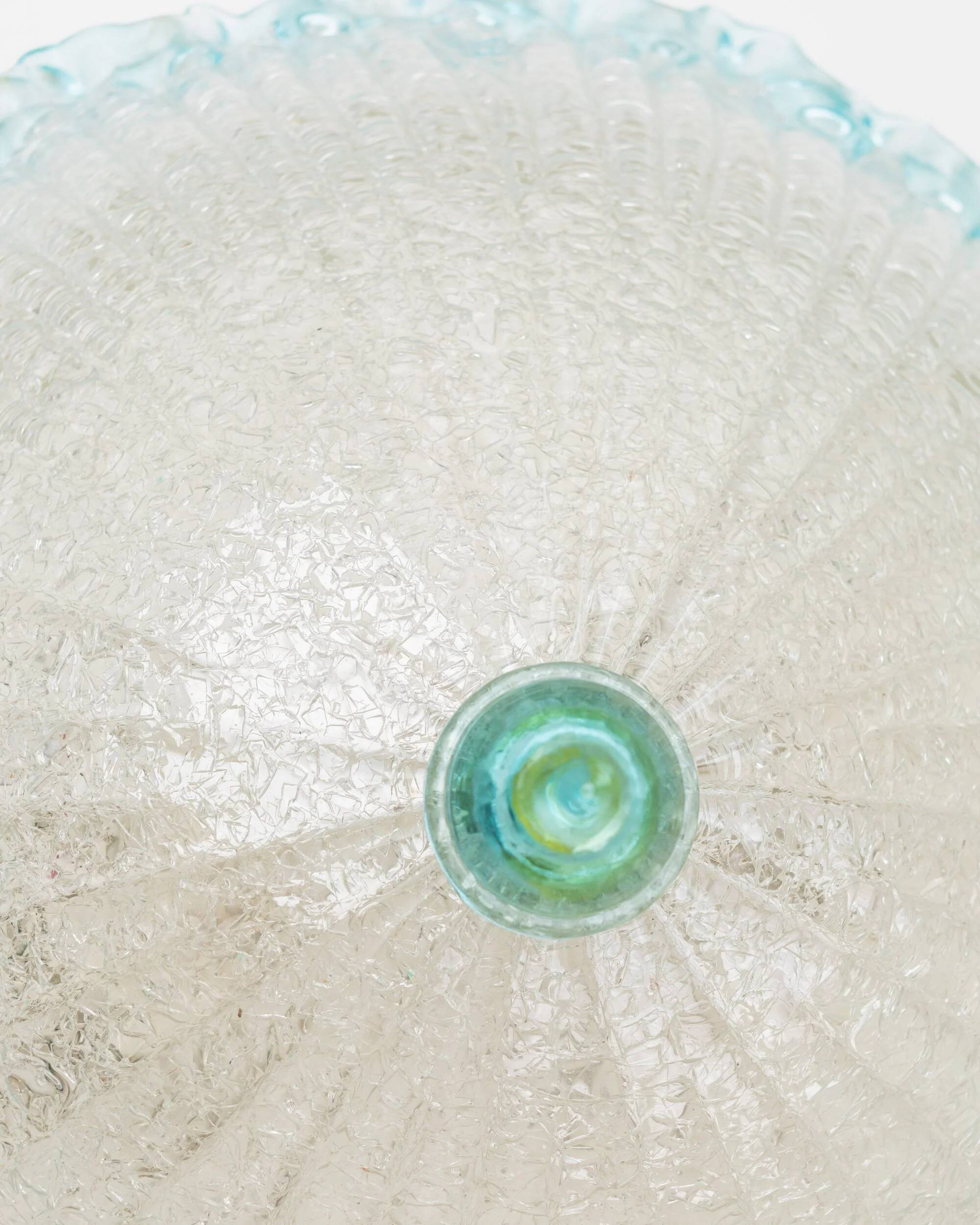 Plafonnier vintage Barovier e Toso - verre bleu clair transparent avec structure - Hollywood Regency - Mid Century Italie années 60 - Éclairage