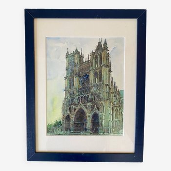 Aquarelle cathédrale d'Amiens