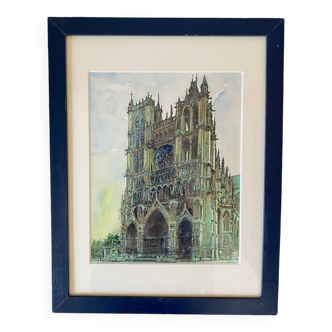 Aquarelle cathédrale d'Amiens