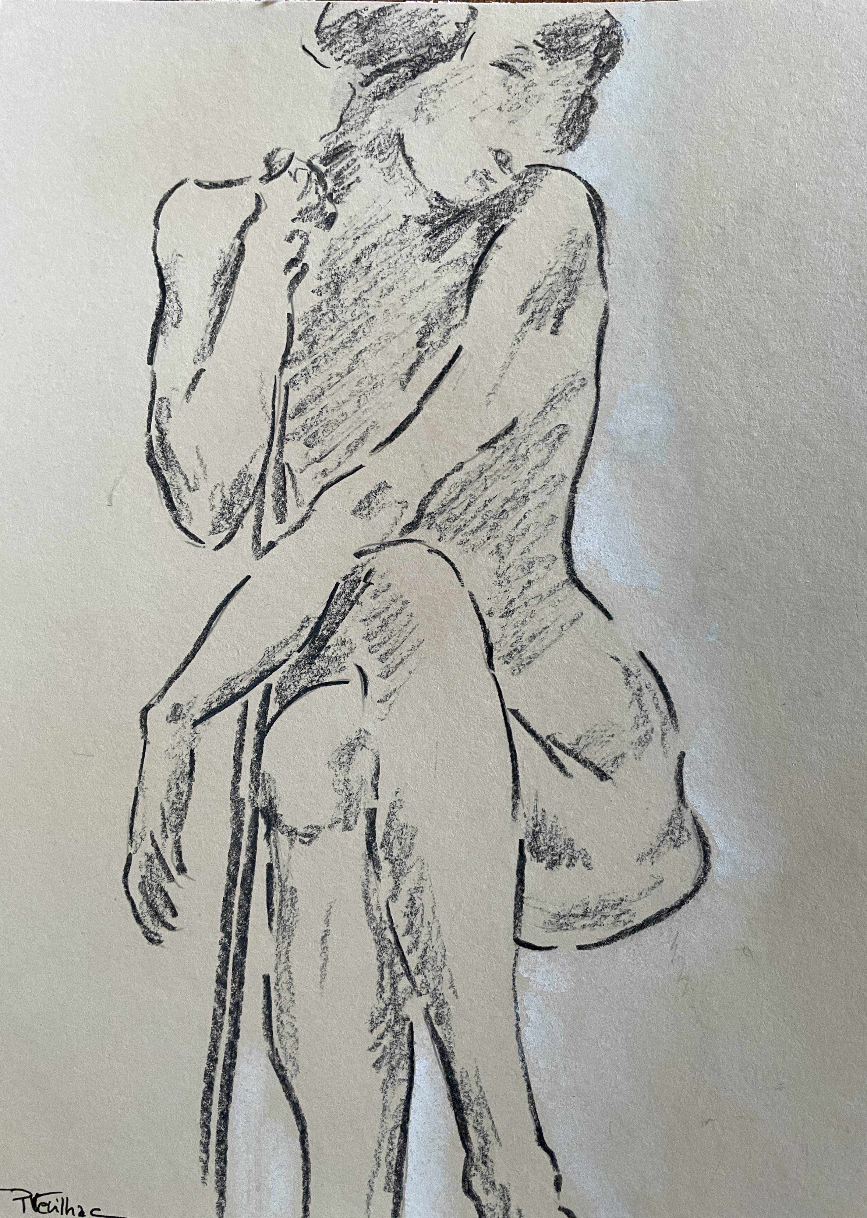 Tableau dessin Fusain signé « portrait de danseuse »