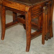 Victorian library chair, convertible, hardwood, leather, brass, circa 1880.