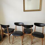 4 Scandinavian chairs in skaï and wood