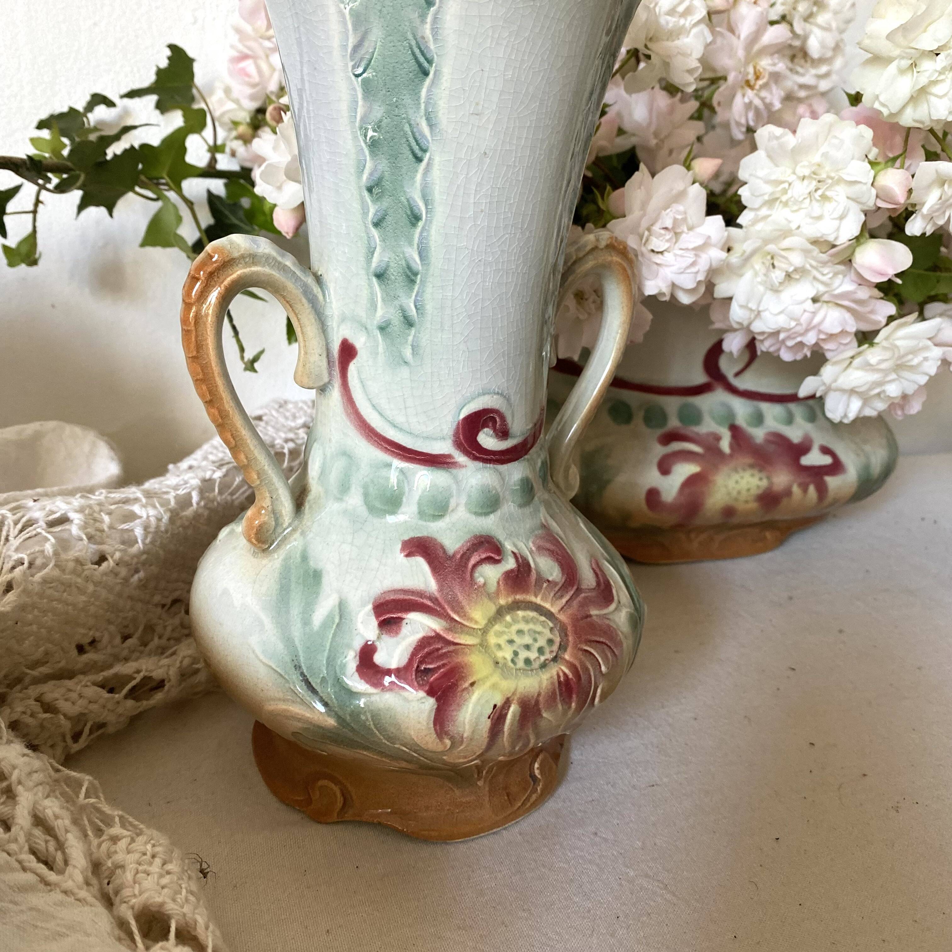 Art Nouveau slip vases, old fireplace decoration