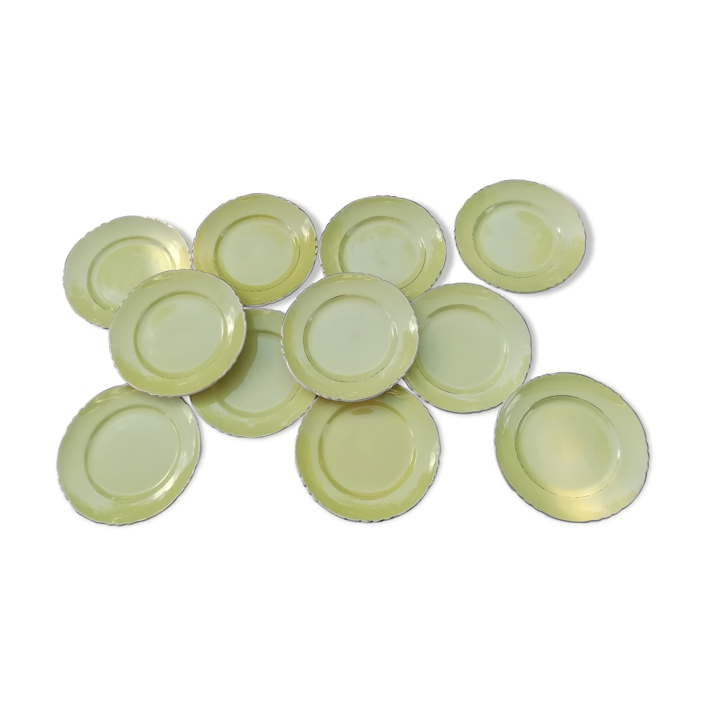 11 yellow earthenware plates from North Orchies