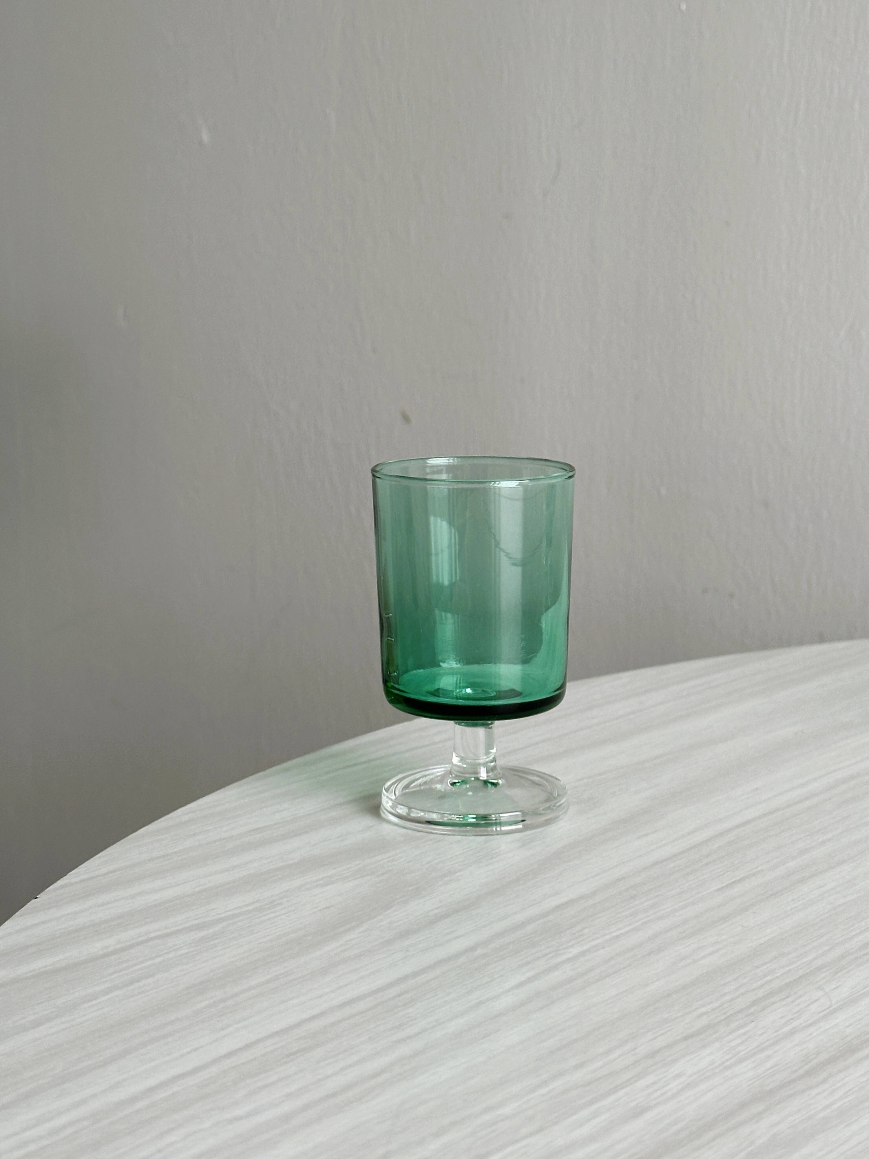 4 translucent green glass shot glasses
