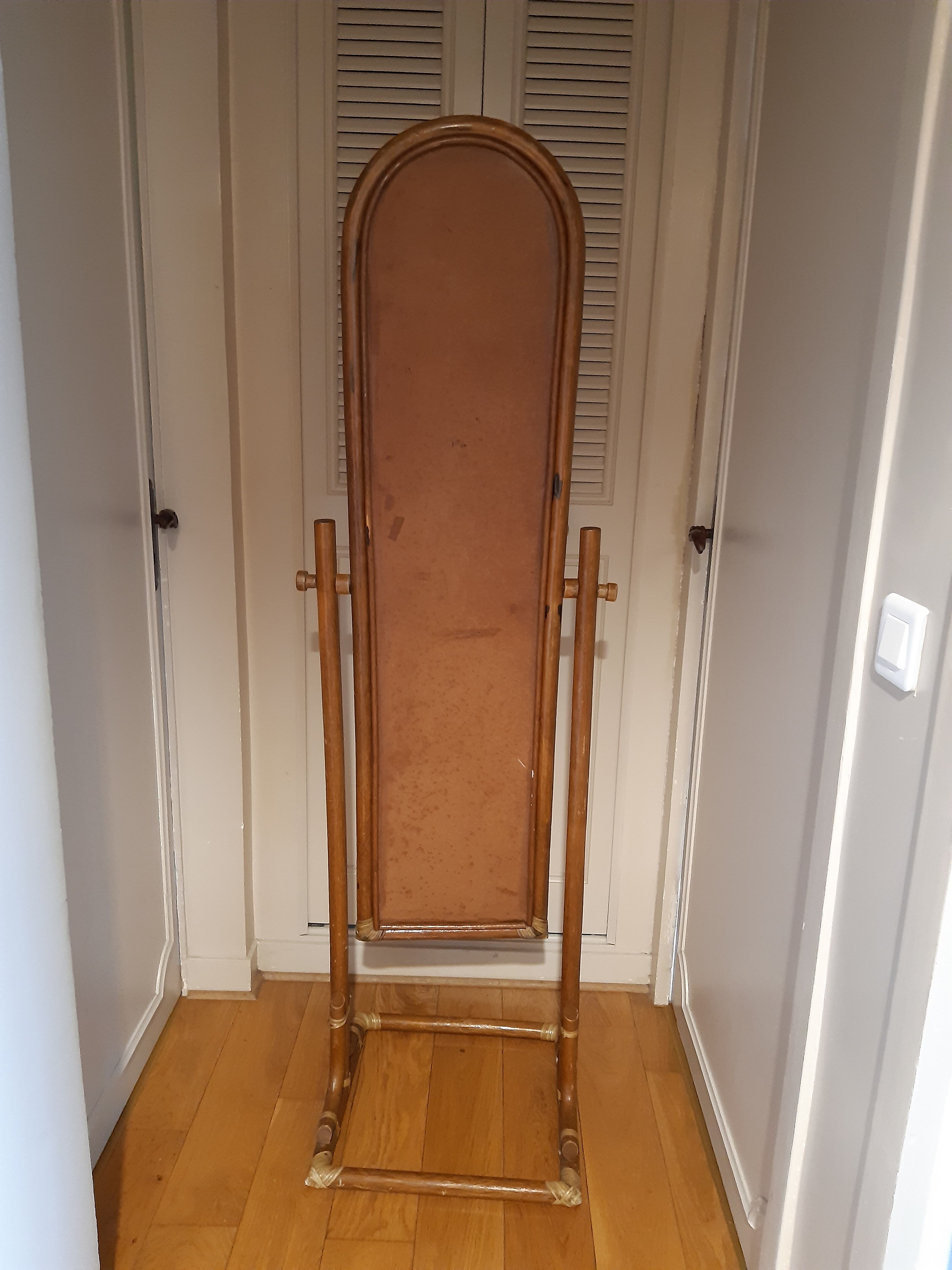 Psyche mirror in rattan 70's 124cm X 24cm