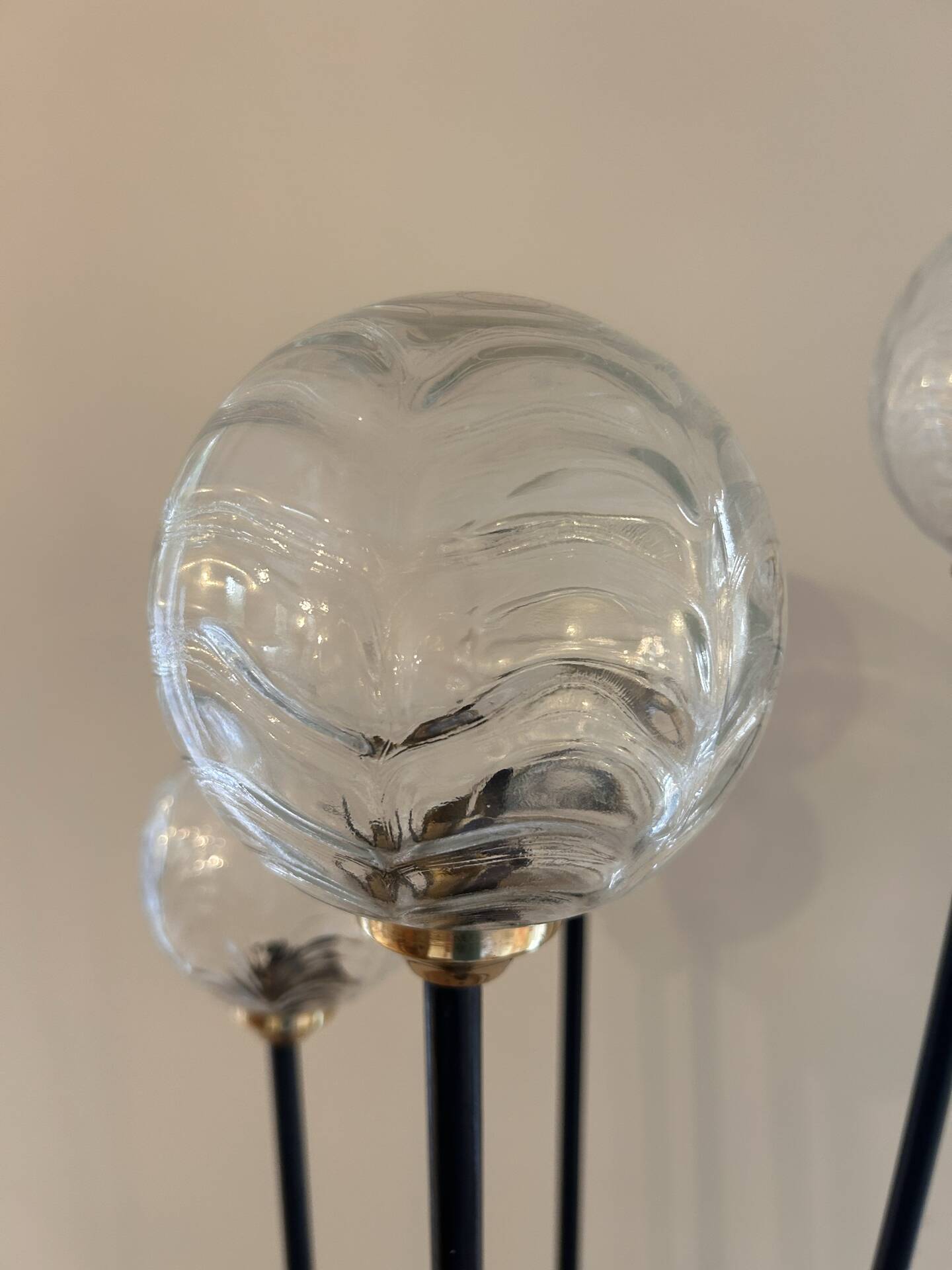 Vintage Grand Floor Lamp 4 Lights - Black Metal, Brass & Glass Globes