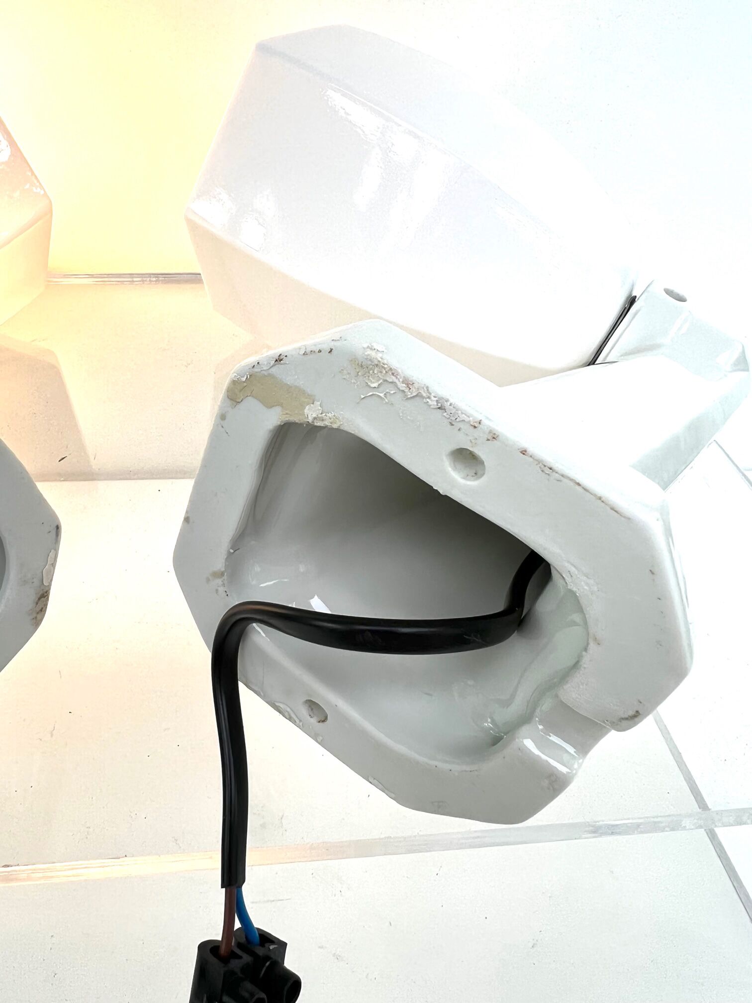 THE PAIR 2 WALL LAMPS OLD BATHROOM 1930 1940 OPALINE AND PORCELAIN LEGRAND