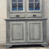 Two-part oak sideboard cabinet with old gray patina