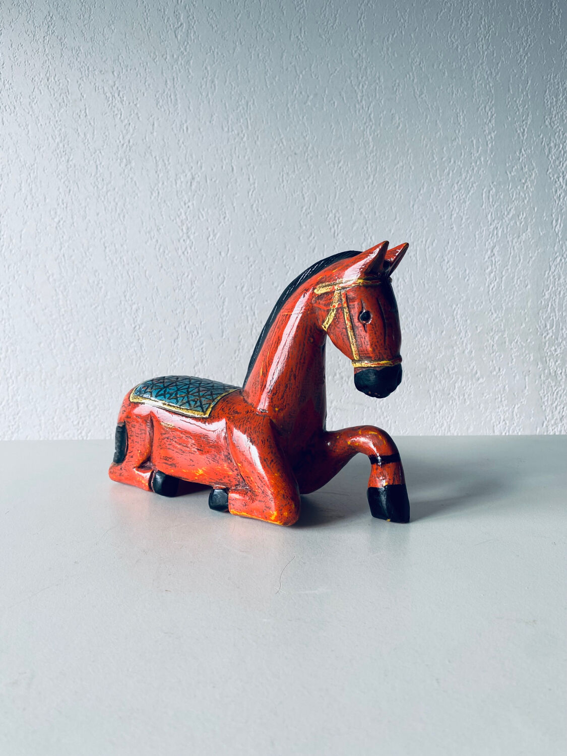 Hand painted carved wooden horse