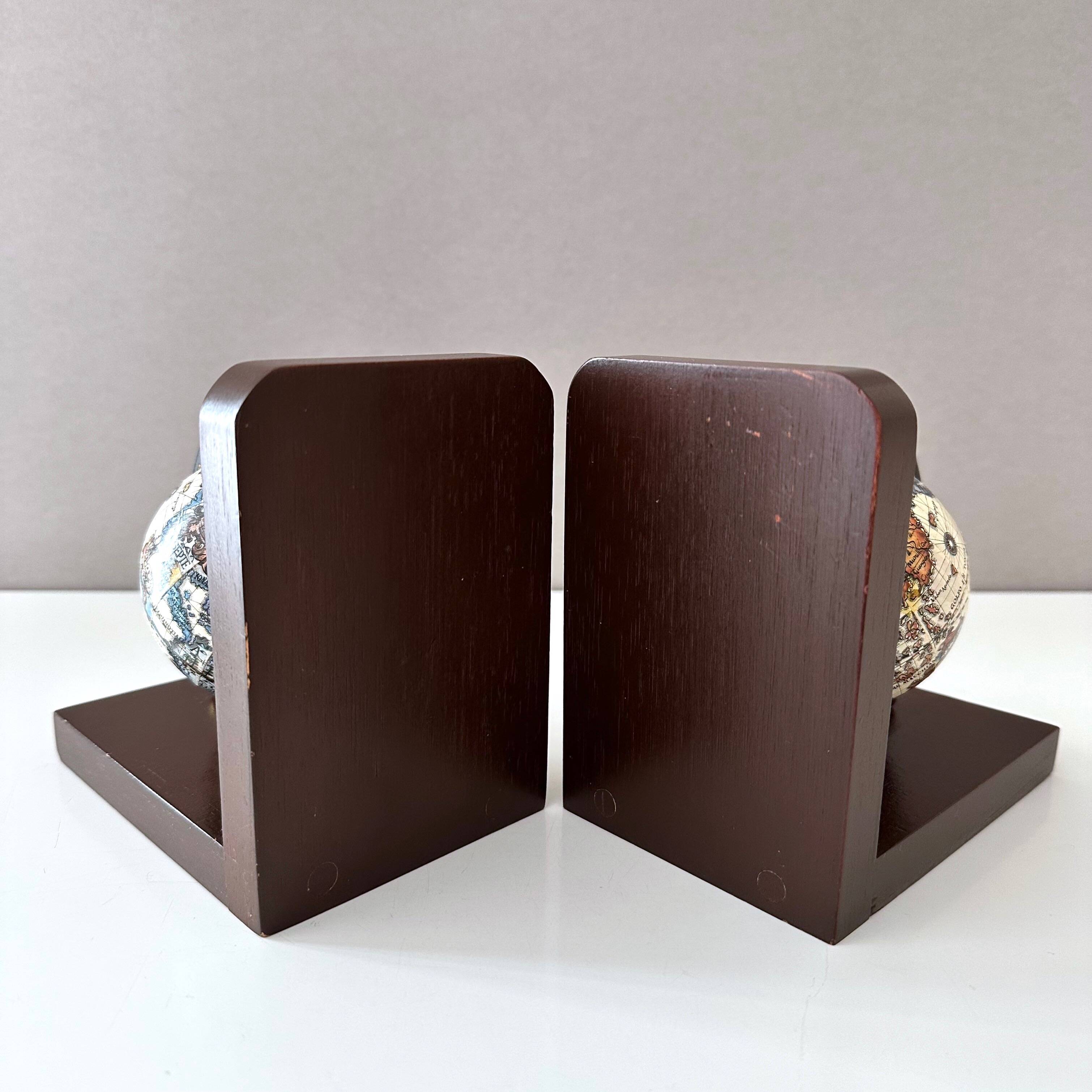 Vintage Bookends – Globe / World Map – Wooden