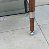 Vintage wooden serving trolley with smoked glass, chrome metal and wood