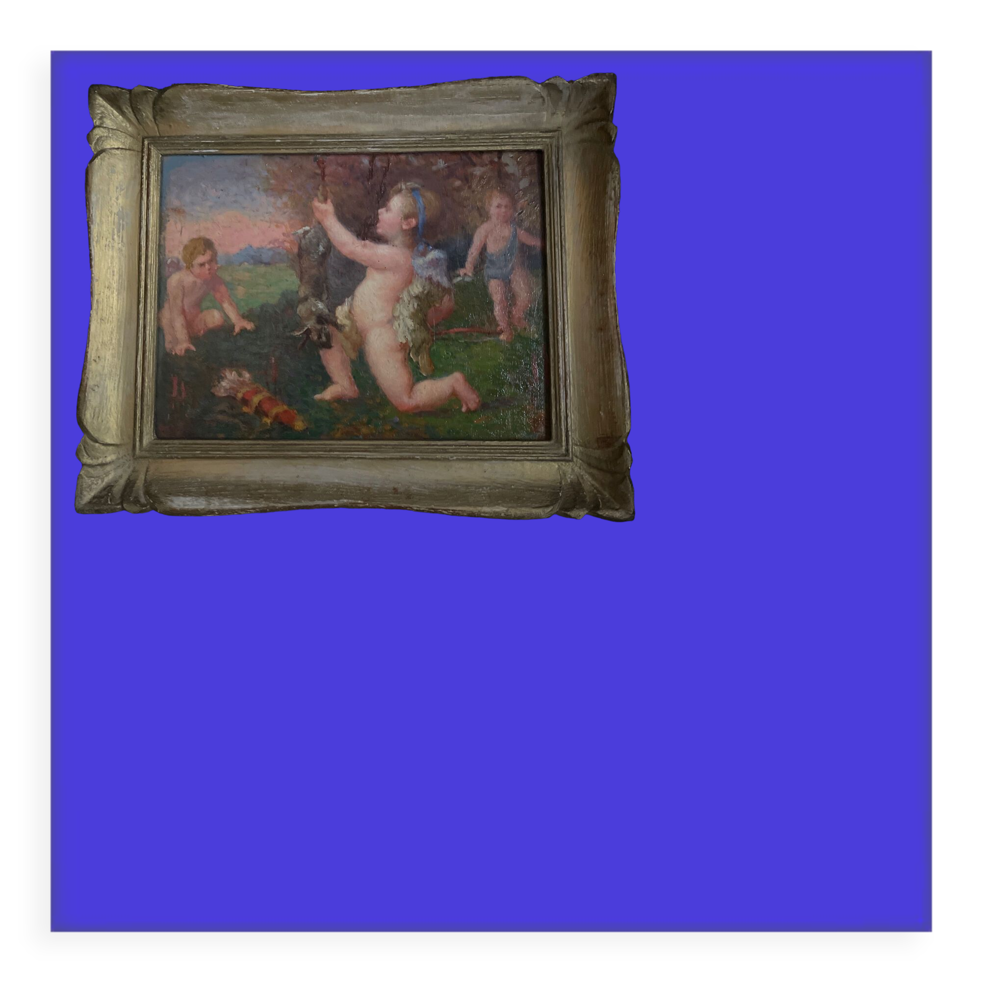 Old painting nineteenth oil on panel "Putti"