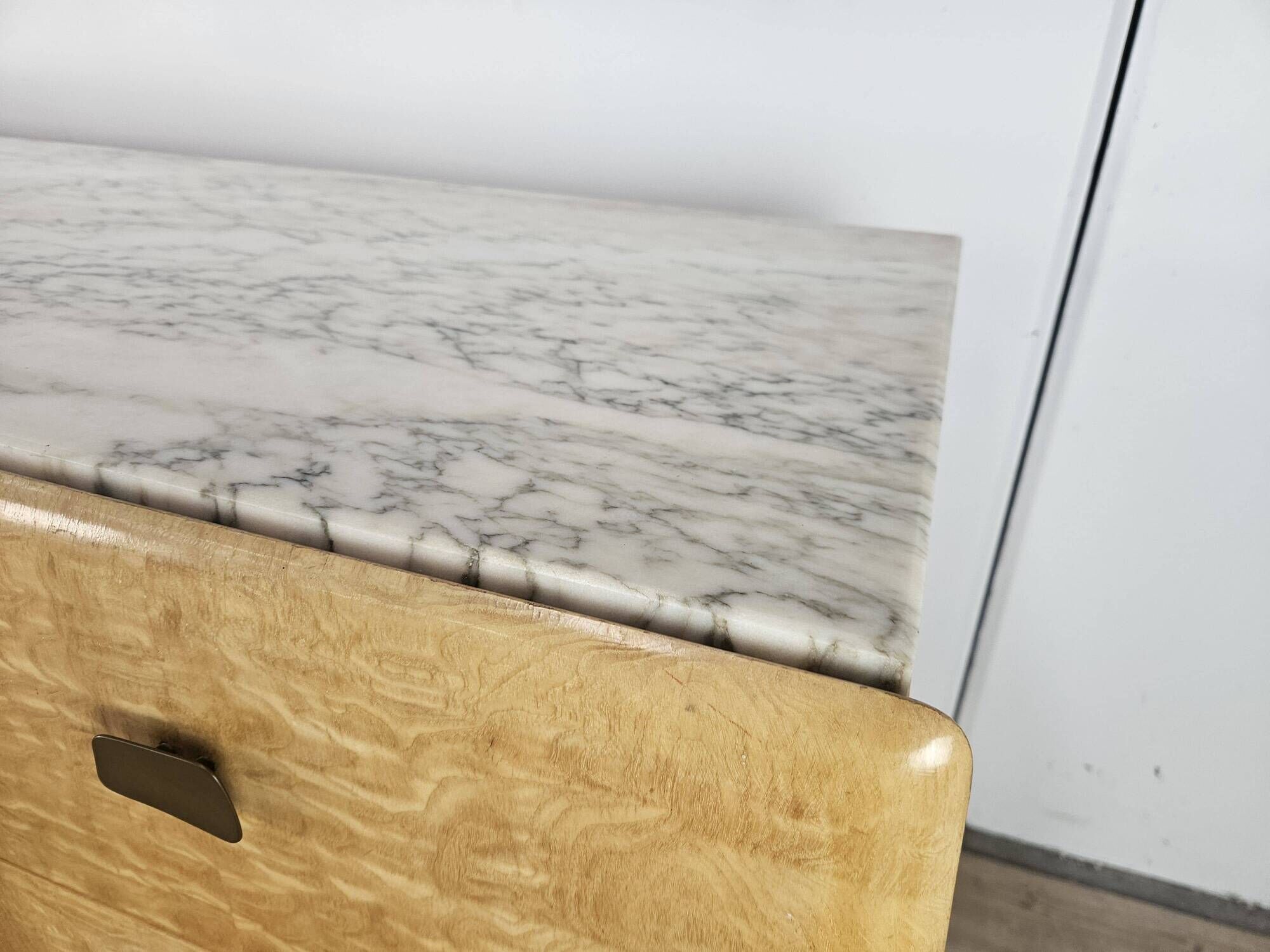 1950s maple chest of drawers with a marble top