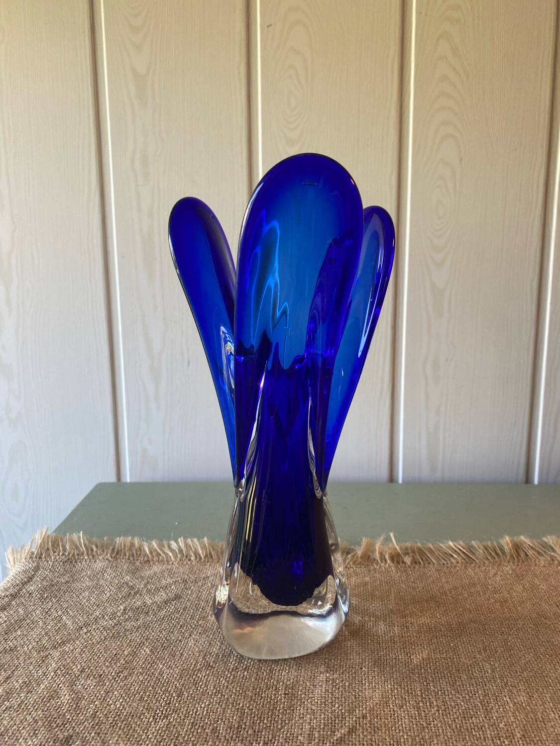 Murano style cobalt blue blown glass vase