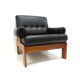 Vintage black leather armchair with solid rosewood frame made in the 1960s