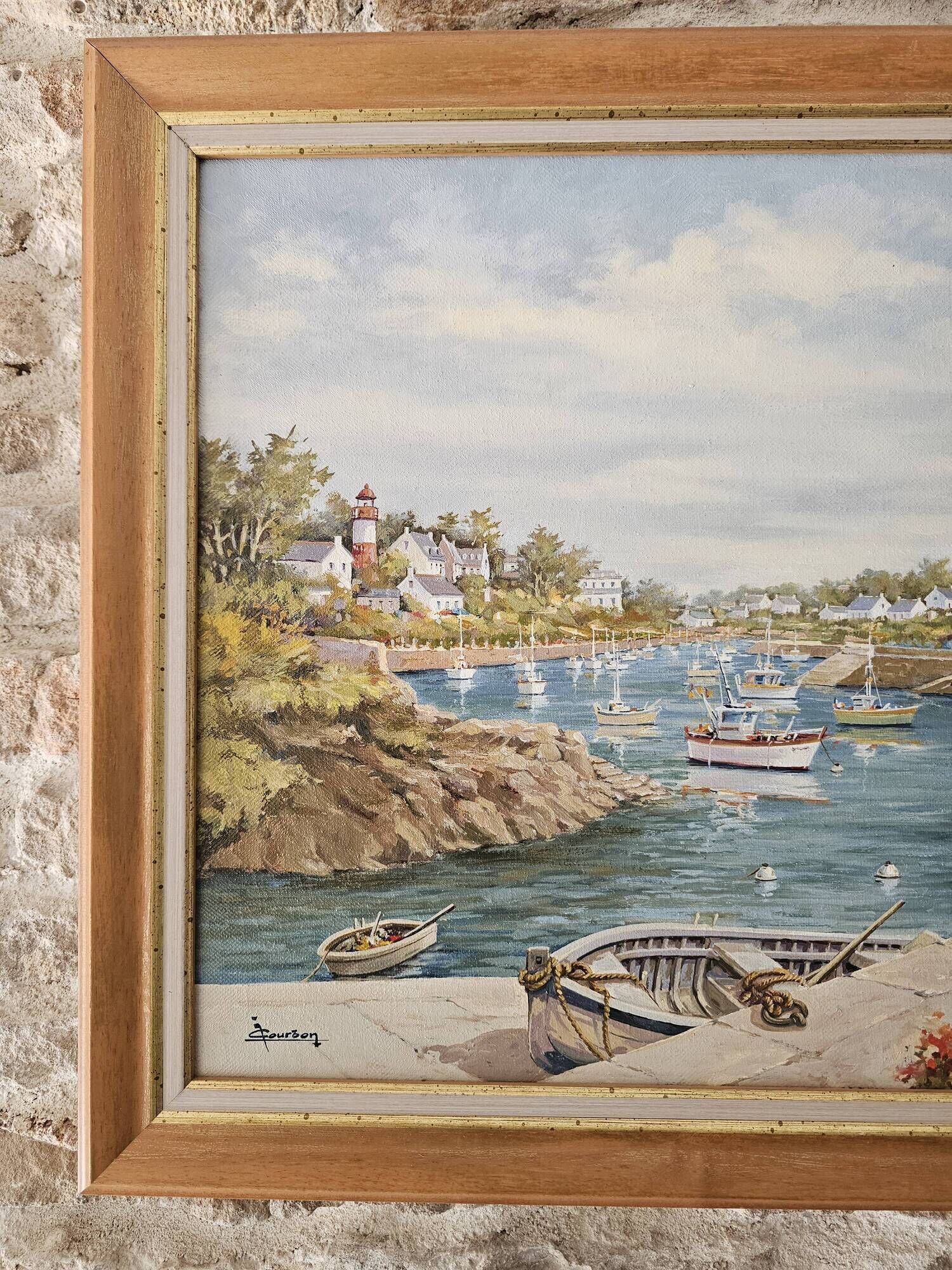 Oil Painting on Canvas Marine - Landscape Brittany - Doelan Signed J Courbon