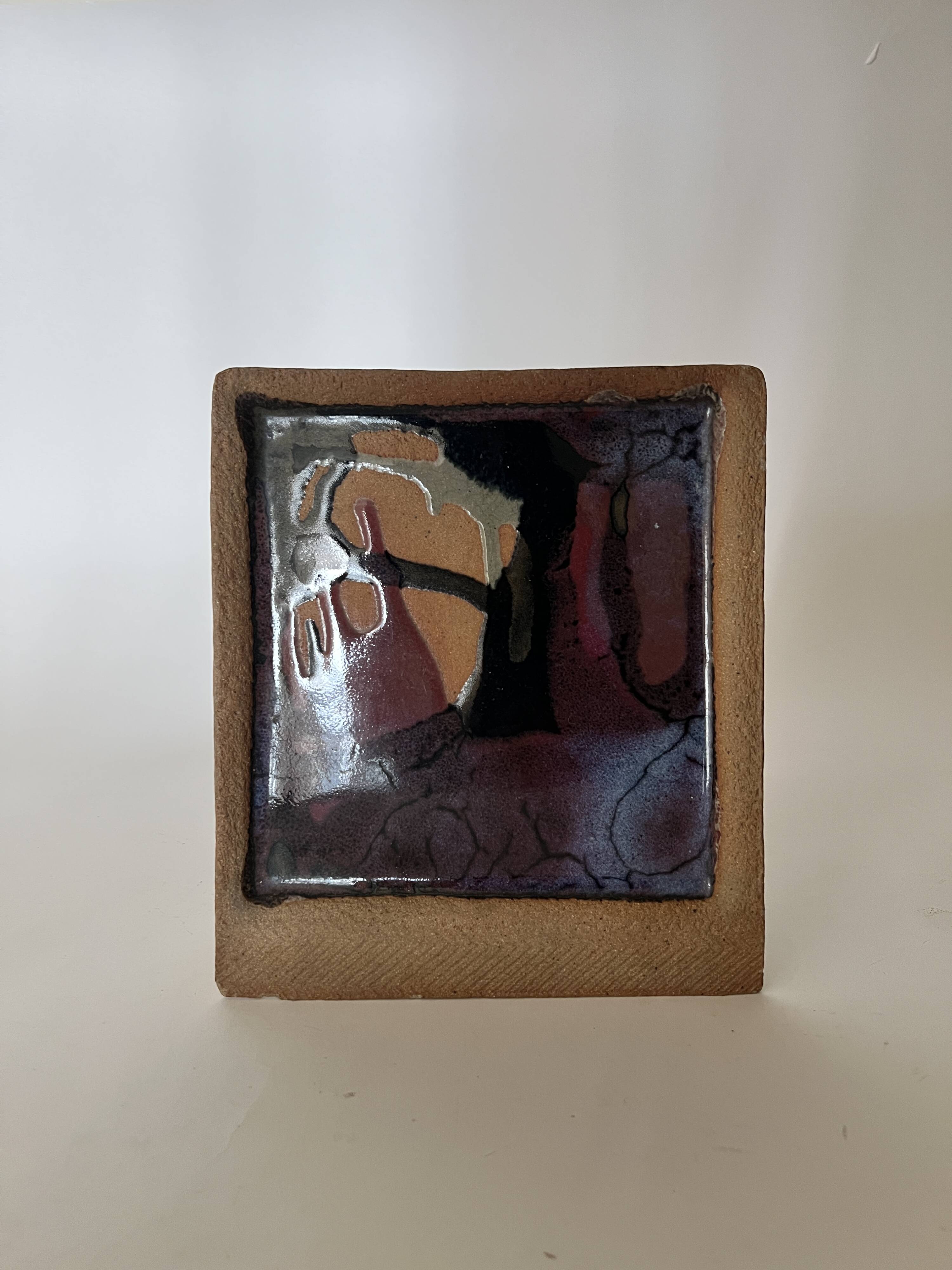 Square trinket dish in glazed ceramic, signed by F. Baudet, France 1970