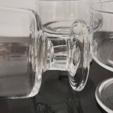 6 coupes cavalier transparents pied épais vintage en verre années 1970