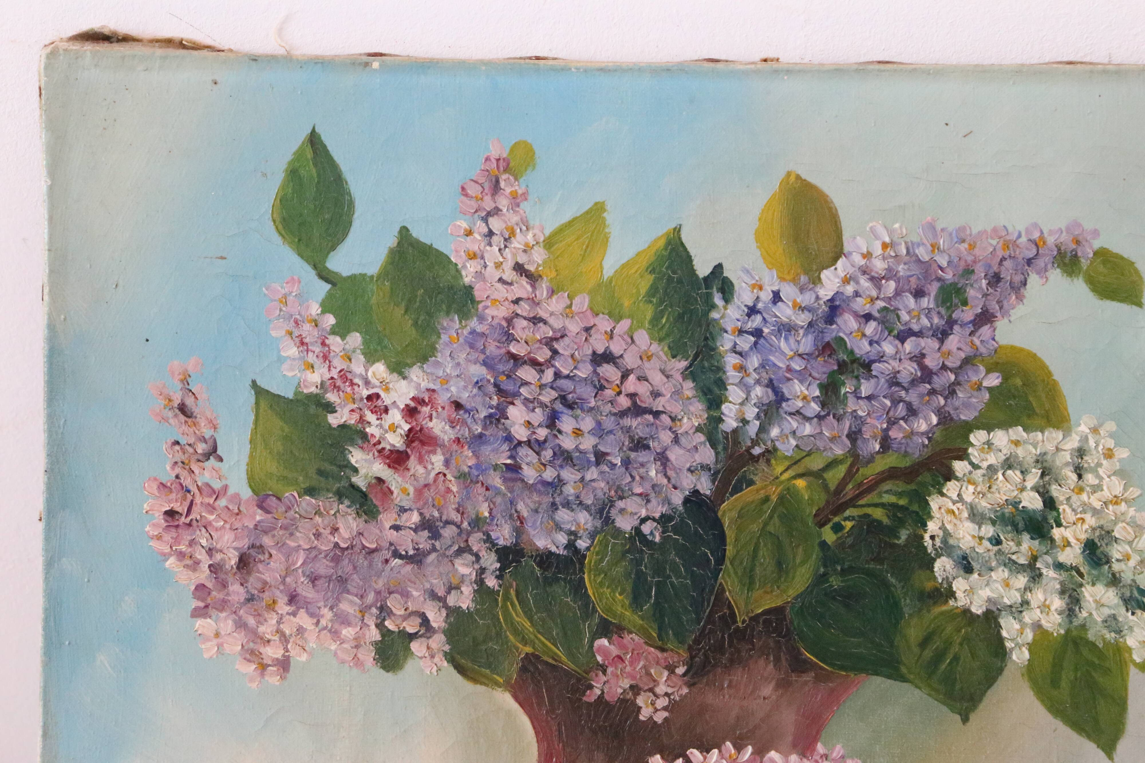 Painting bouquet of flowers, still life, signed Louis Andrey, oil on canvas, mid-twentieth