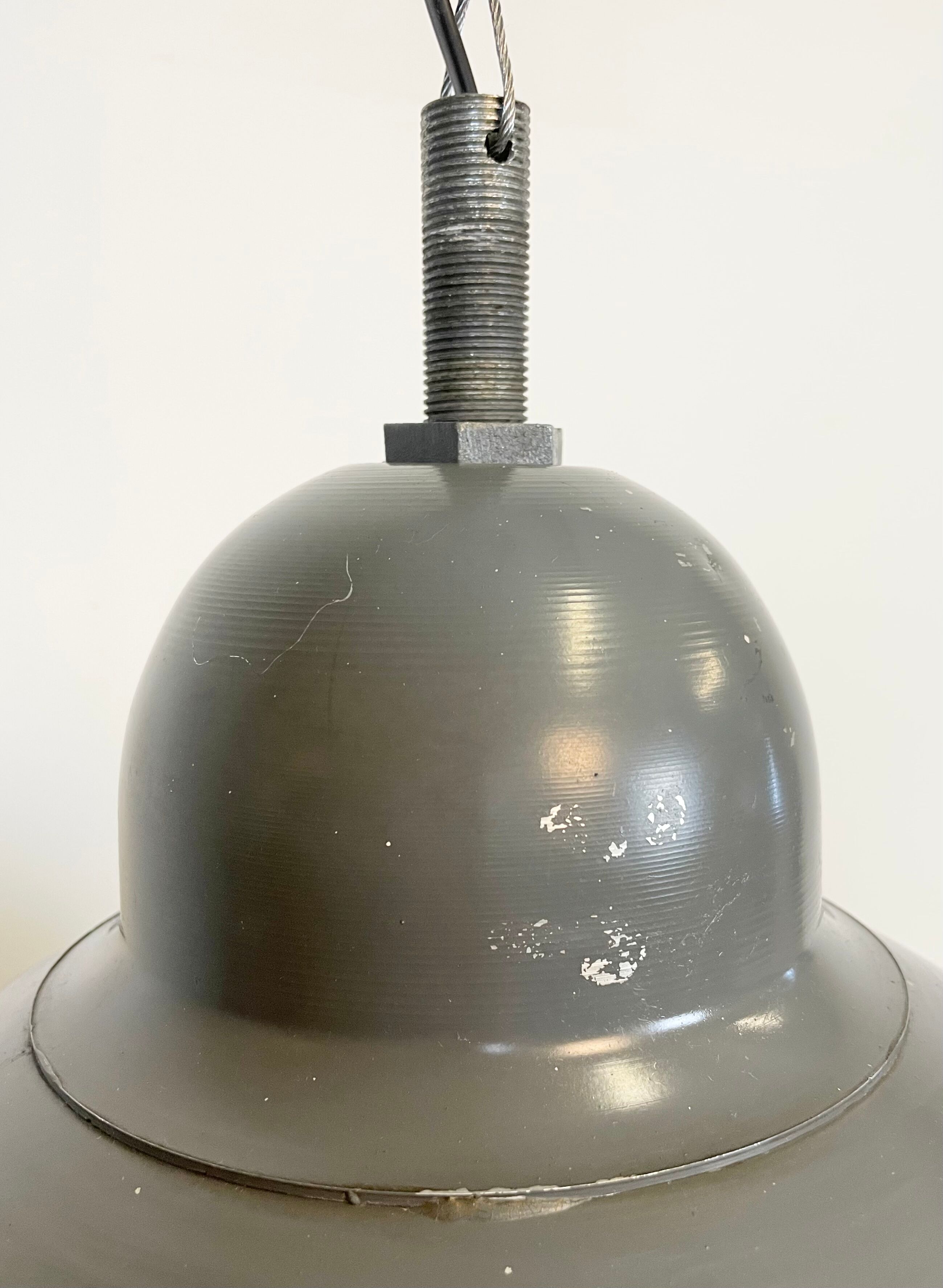 Grey Industrial Pendant Lamp with Clear Glass Cover, 1970s