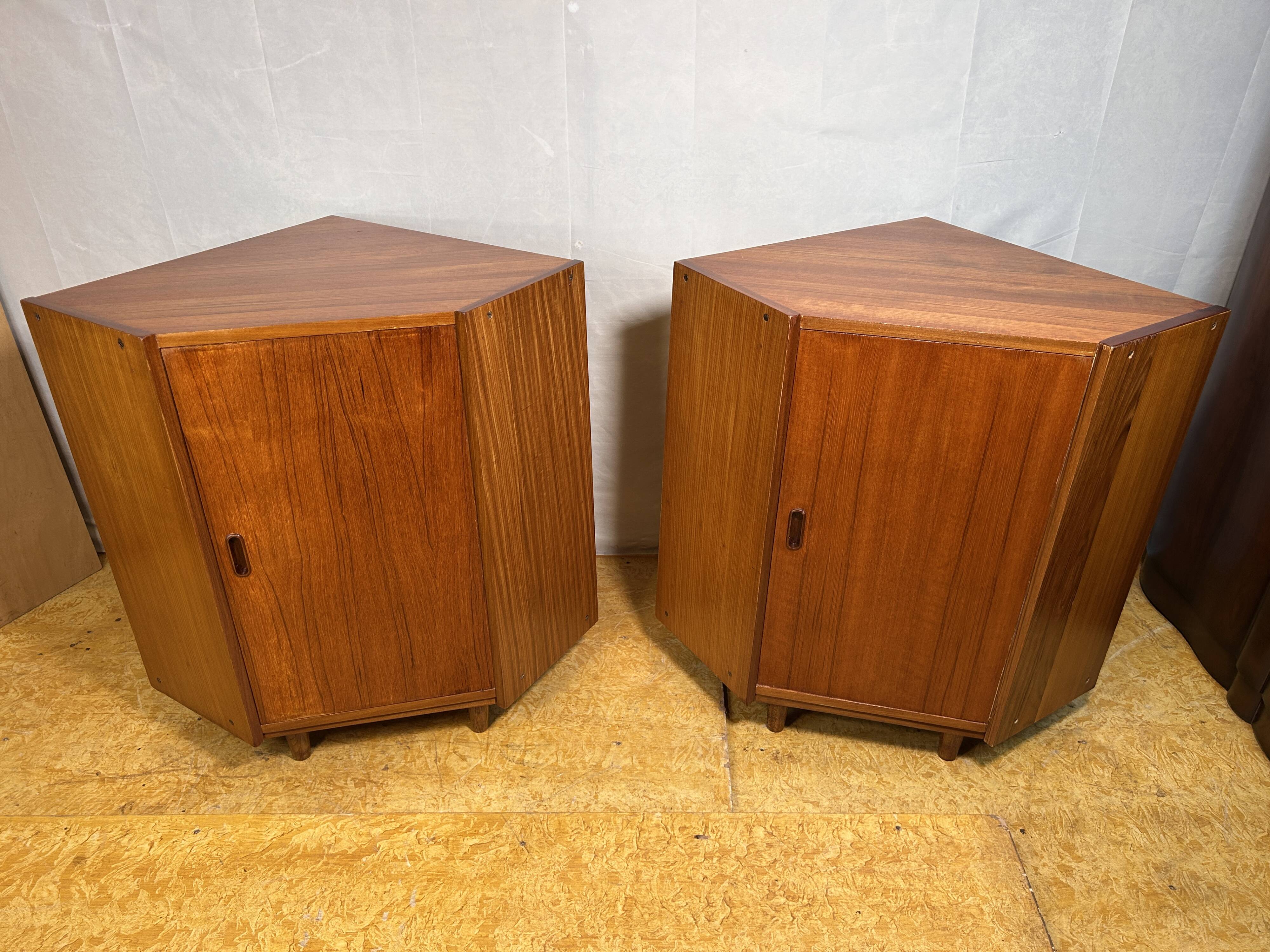Mid-Century Retro Vintage Teak Pair of Corner Cabinets – 1960s Danish Desig