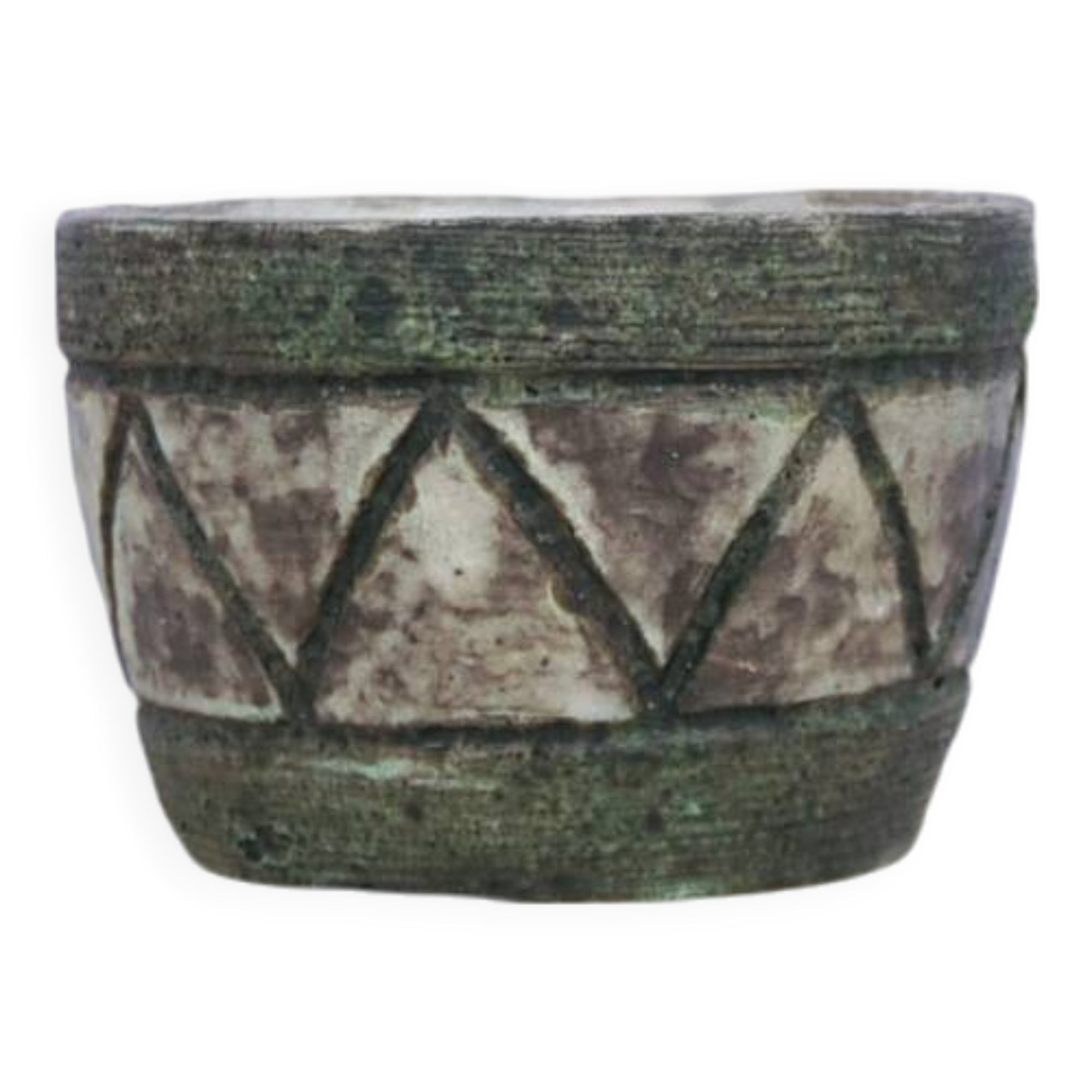 Vintage green & purple ceramic flower pot