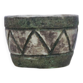 Vintage green & purple ceramic flower pot