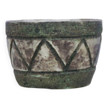 Vintage green & purple ceramic flower pot