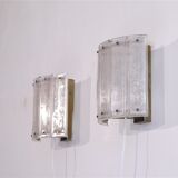 Pair of Scandinavian wall lights in brass and glass 1970