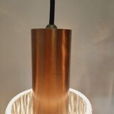 Three vintage suspension lamps, copper aluminum and glass