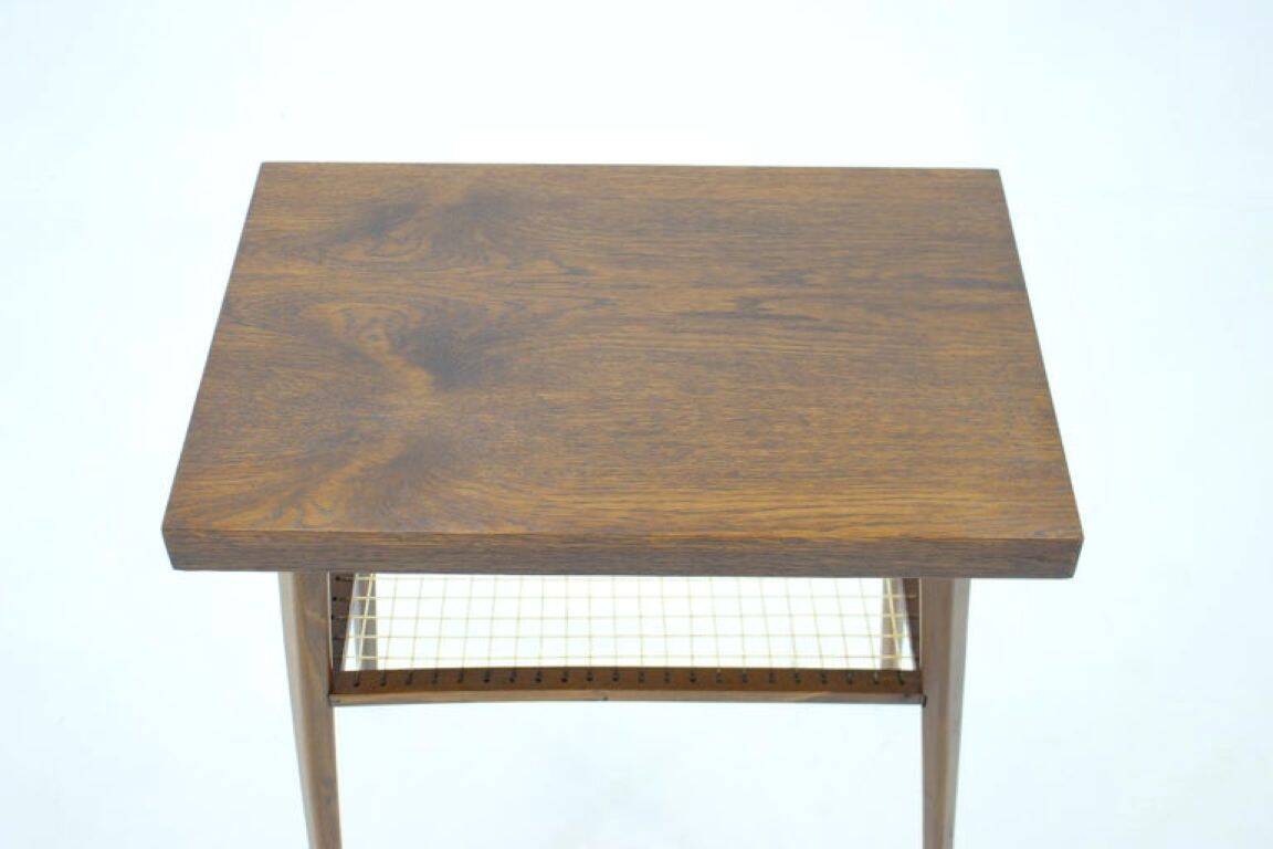 1960s Mid-Century Czech Oak Side Table with Woven Magazine Shelf