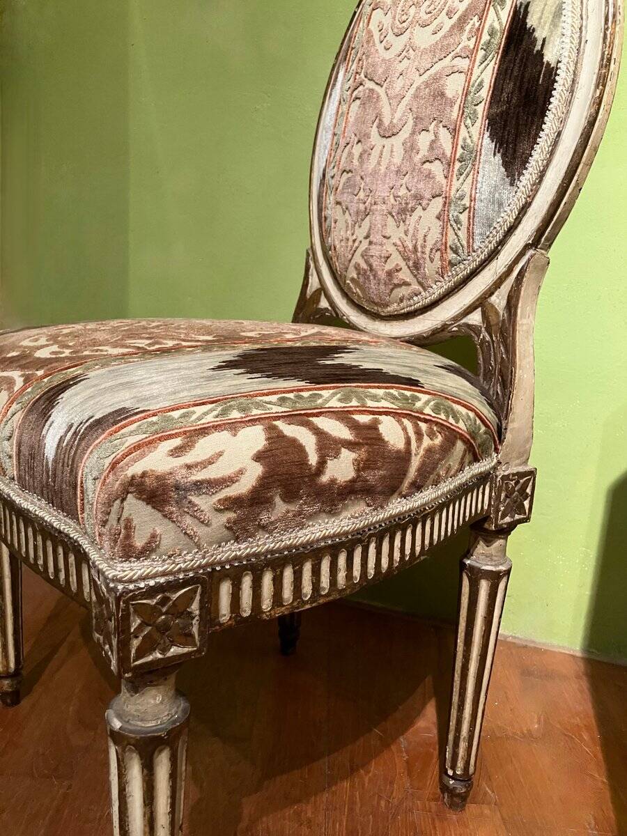 Chairs in Lacquer and Ikat Damask Upholstery, Set of 2