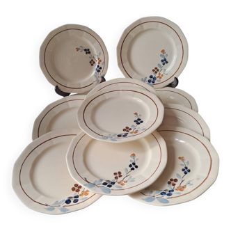 11 assiettes modèle 5041 Digoin Sarreguemines en terre de fer vintage