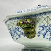 Gien, vegetable dish, soup tureen and its lid in fine earthenware, Rouen decoration.