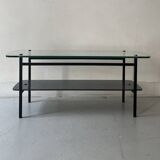table basse en verre et métal noir, 1950