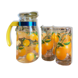 Pitcher and 2 clementine pattern glasses