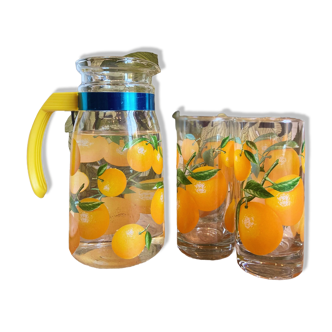 Pitcher and 2 clementine pattern glasses