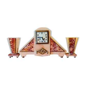 Art Deco clock (trim) in marble and speckled alabaster